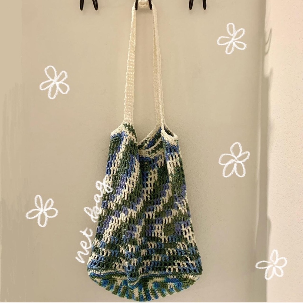 handmade crochet net tote bag